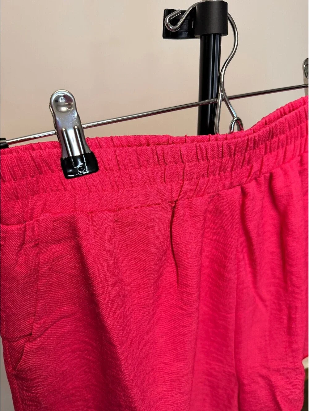 Pink Shorts with White Wavy Trim and Elastic Waistband Entro Medium